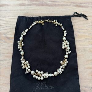 J. Crew Clear White Rhinestone Faux Pearl Statement Necklace